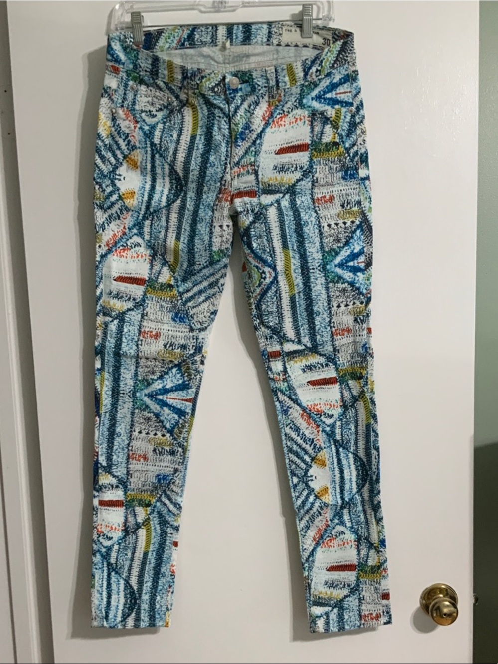 rag & bone Multicolor Geometric Print Legging Jeans - Blue/White